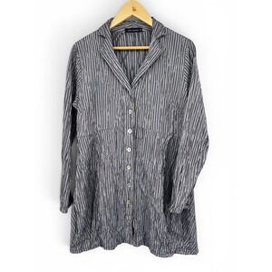Cut Loose Grey Striped Crinkle Tunic Dress Button Front‎ Empire Waist  Womens M